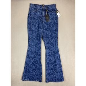 Lee Jeans Womens 30 Blue Floral Print‎ Flare Leg High Rise Stretch Regular Fit